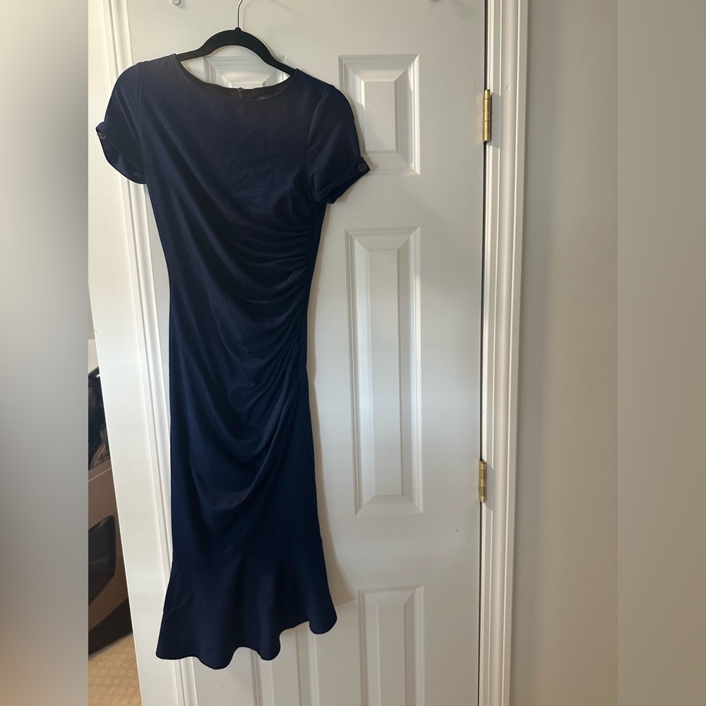 VFSHOW Womens Dark Blue Elegant Vintage Ruched Button  Mermaid Midi Dress- Small